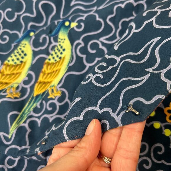 J Peterman Company Imperial Dragon Kimono Dress Faux Wrap Cotton Blue Print S/M - Picture 11 of 13